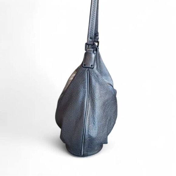 Tory Burch Thea Hobo Shoulder Bag – Metallic Pewter Pebbled Leather with Pom Pom - Picture 8 of 13